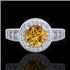 Image 2 : 1.53 ctw Intense Fancy Yellow Diamond Art Deco Ring 18k White Gold - REF-327K3Y