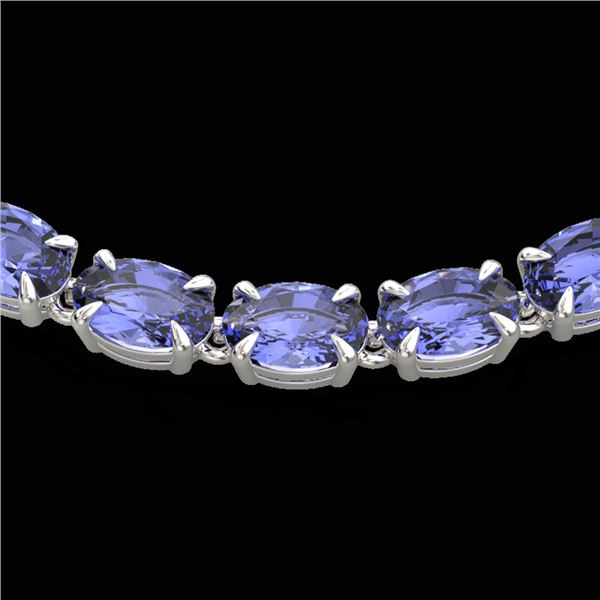 40 ctw Tanzanite Eternity Tennis Necklace 14k White Gold - REF-330A5N