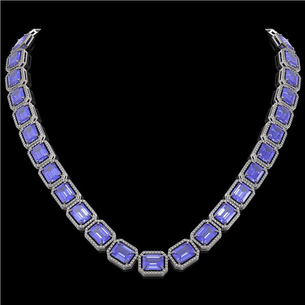 79.99 ctw Tanzanite & Diamond Micro Pave Halo Necklace 10k White Gold - REF-1704F2M