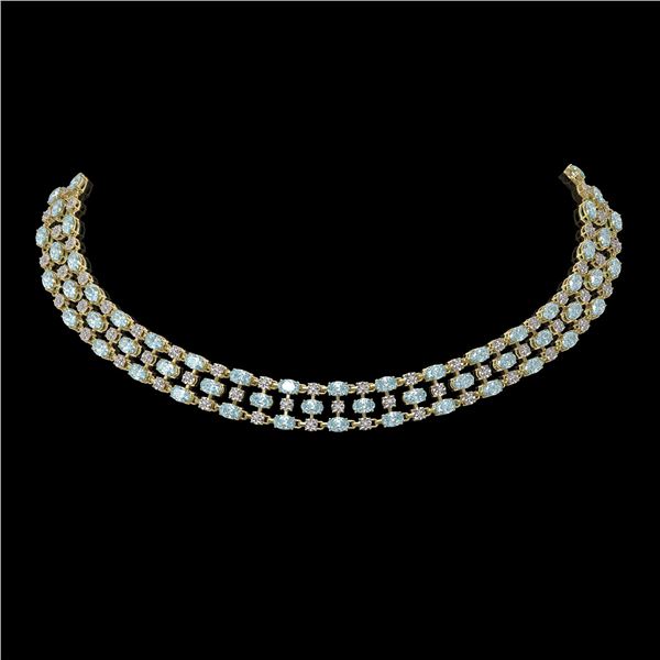 42.53 ctw Aquamarine & Diamond Necklace 10K Yellow Gold - REF-709M3G