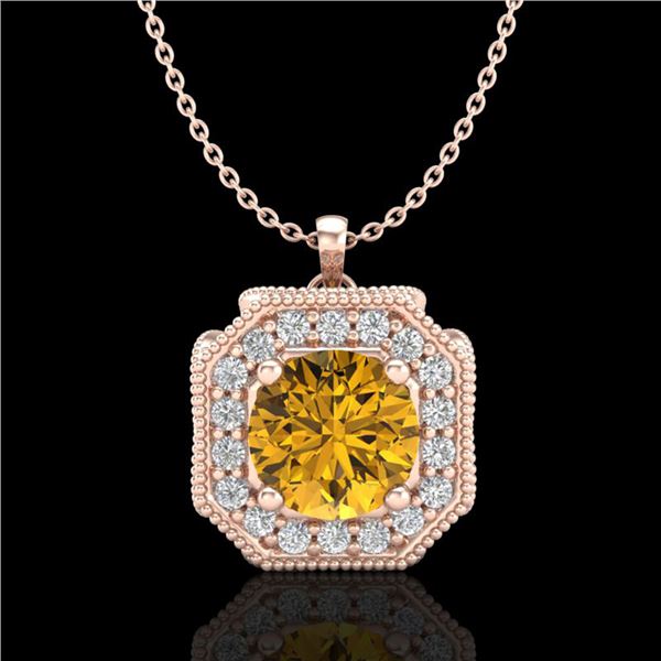 1.54 ctw Intense Fancy Yellow Diamond Art Deco Necklace 18k Rose Gold - REF-290W9H