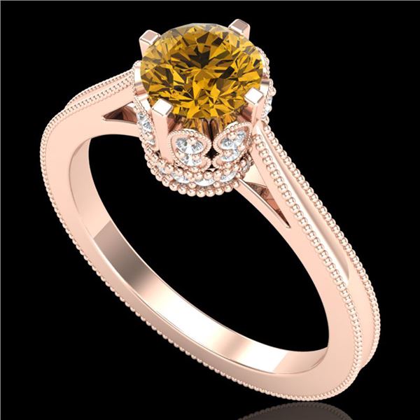 1.14 ctw Intense Fancy Yellow Diamond Art Deco Ring 18k Rose Gold - REF-218F2M