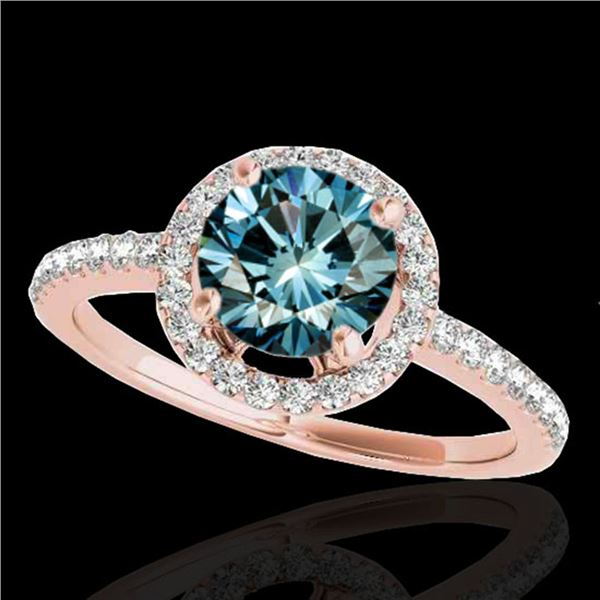 1.4 ctw SI Certified Fancy Blue Diamond Solitaire Halo Ring 10k Rose Gold - REF-129R5K