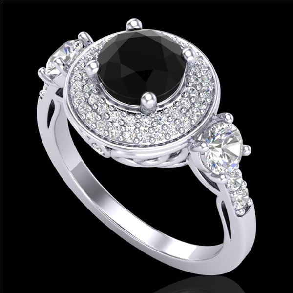 2.05 ctw Fancy Black Diamond Art Deco 3 Stone Ring 18k White Gold - REF-180G2W