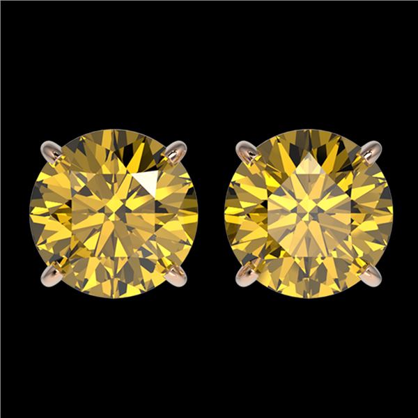 2.50 ctw Certified Intense Yellow Diamond Stud Earrings 10k Rose Gold - REF-349Y8X