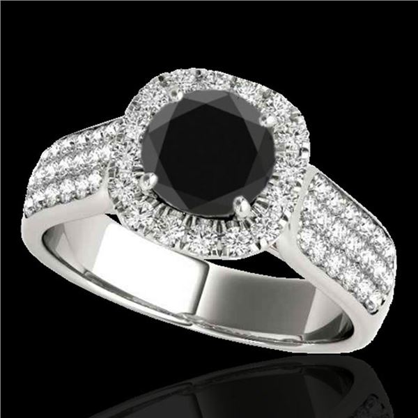 1.8 ctw Certified VS Black Diamond Solitaire Halo Ring 10k White Gold - REF-77H8R