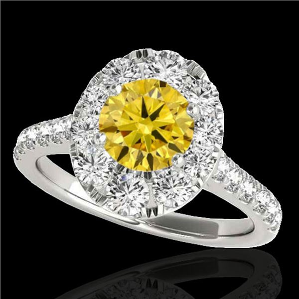 2 ctw Certified SI/I Fancy Intense Yellow Diamond Halo Ring 10k White Gold - REF-229R3K