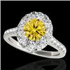 Image 1 : 2 ctw Certified SI/I Fancy Intense Yellow Diamond Halo Ring 10k White Gold - REF-229R3K