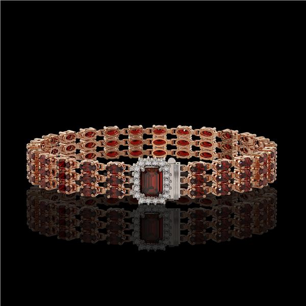 21.51 ctw Garnet & Diamond Bracelet 14K Rose Gold - REF-318M2G