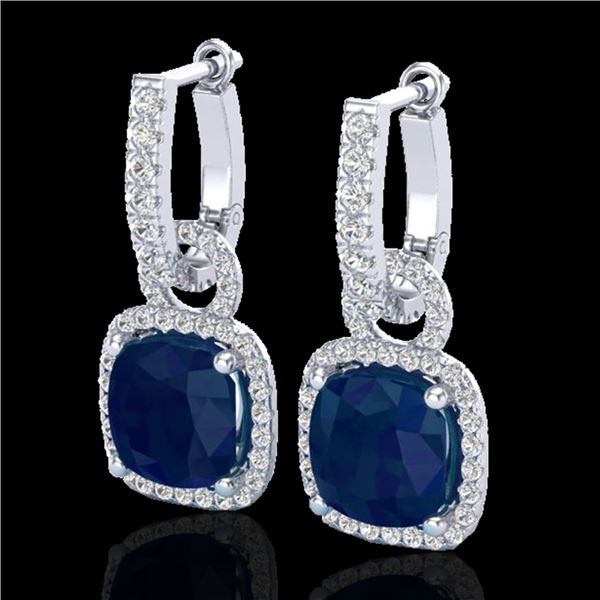 6 ctw Sapphire & Micro Pave VS/SI Diamond Earrings 18k White Gold - REF-118X9A