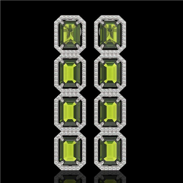 19.44 ctw Tourmaline & Diamond Micro Pave Halo Earrings 10k White Gold - REF-258G9W