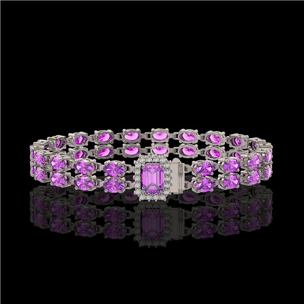 13.83 ctw Amethyst & Diamond Bracelet 14K White Gold - REF-236A4N