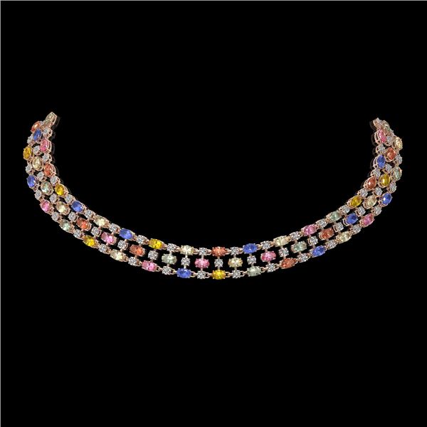 44.09 ctw Multi Color Sapphire & Diamond Necklace 10K Rose Gold - REF-618X2A
