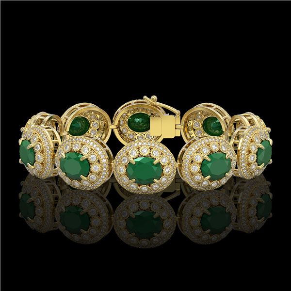 49.17 ctw Emerald & Diamond Victorian Bracelet 14K Yellow Gold - REF-1404F4M