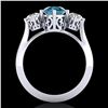 Image 3 : 1.51 ctw Intense Blue Diamond Art Deco 3 Stone Ring 18k White Gold - REF-236F4M