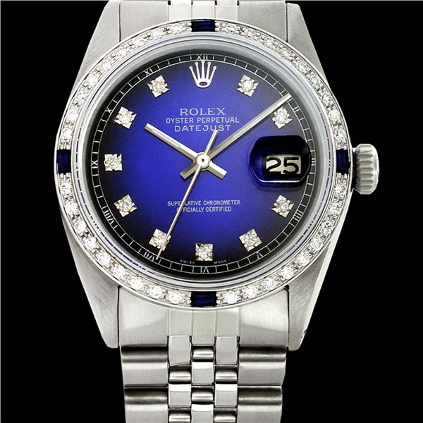 Rolex Men's Stainless Steel, QuickSet, Diam Dial & Diam/Sapphire Bezel