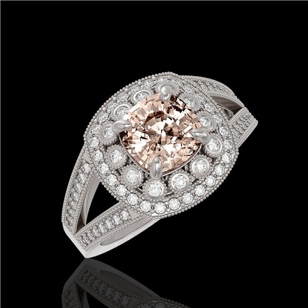 2.29 ctw Certified Morganite & Diamond Victorian Ring 14K White Gold - REF-107M3G