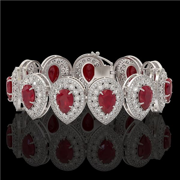56.04 ctw Certified Ruby & Diamond Victorian Bracelet 14K White Gold - REF-1520A8N