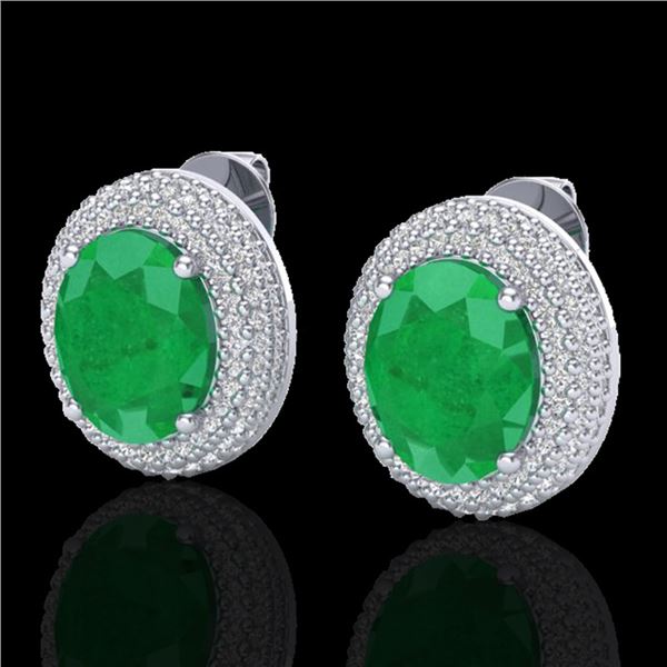 9.20 ctw Emerald & Micro Pave VS/SI Diamond Earrings 18k White Gold - REF-190G2W