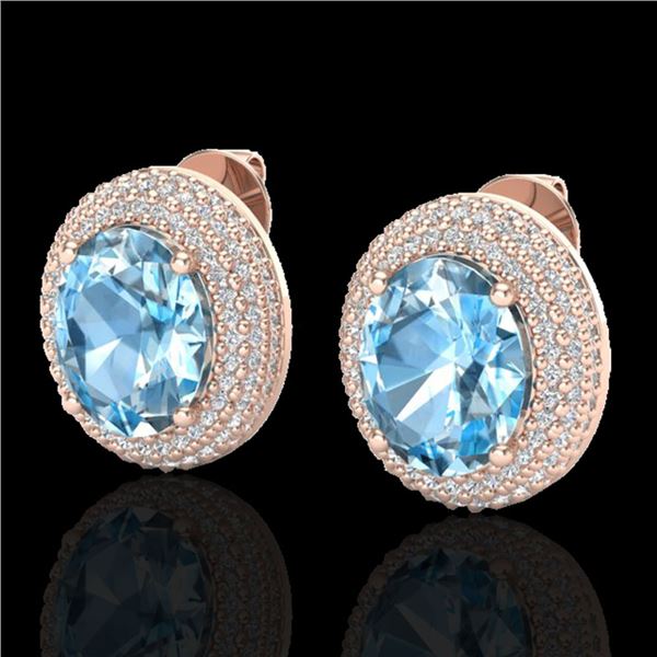 10 ctw Sky Blue Topaz & Micro Pave Diamond Earrings 14k Rose Gold - REF-143A6N