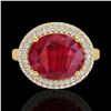 Image 2 : 4.50 ctw Ruby & Micro Pave VS/SI Diamond Certified Ring 18k Yellow Gold - REF-119M6G