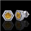Image 2 : 1.07 ctw Intense Fancy Yellow Diamond Art Deco Earrings 18k White Gold - REF-131Y8X
