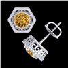 Image 3 : 1.07 ctw Intense Fancy Yellow Diamond Art Deco Earrings 18k White Gold - REF-131Y8X