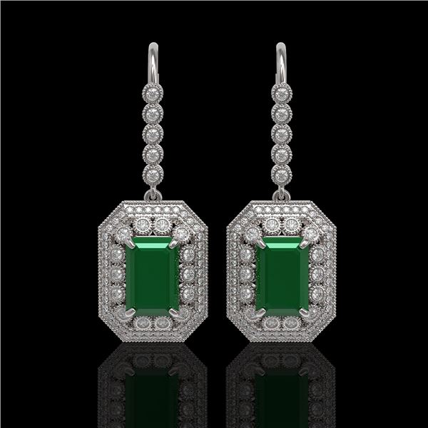 14.16 ctw Certified Emerald & Diamond Victorian Earrings 14K White Gold - REF-345A5N