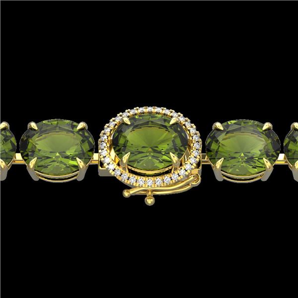 65 ctw Green Tourmaline & Micro VS/SI Diamond Bracelet 14k Yellow Gold - REF-890M9G