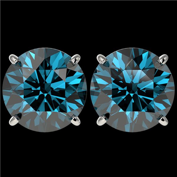 5 ctw Certified Intense Blue Diamond Stud Earrings 10k White Gold - REF-638A2N
