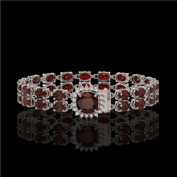 14.98 ctw Garnet & Diamond Bracelet 14K White Gold - REF-178F2M