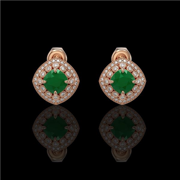 4.99 ctw Certified Emerald & Diamond Victorian Earrings 14K Rose Gold - REF-128X5A