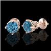 Image 2 : 1.26 ctw Fancy Intense Blue Diamond Art Deco Earrings 18k Rose Gold - REF-133R3K