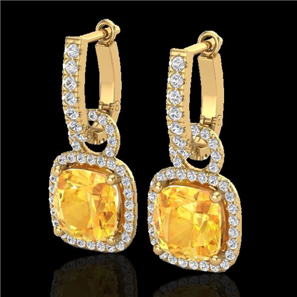 7 ctw Citrine & Micro Pave VS/SI Diamond Earrings 18k Yellow Gold - REF-100H2R