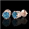 Image 2 : 3 ctw Fancy Intense Blue Diamond Art Deco Earrings 18k Rose Gold - REF-349W3H