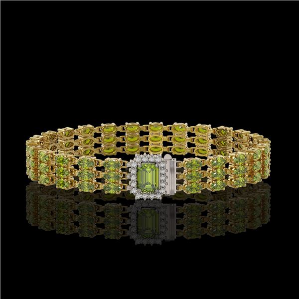 25.49 ctw Tourmaline & Diamond Bracelet 14K Yellow Gold - REF-318H2R