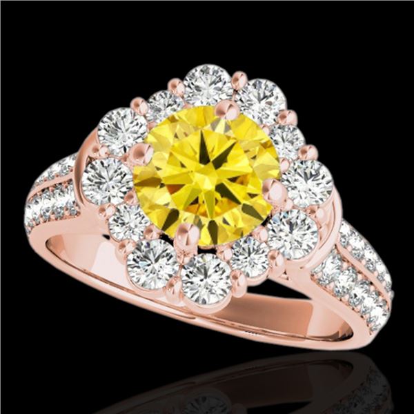 2.16 ctw Certified SI/I Fancy Intense Yellow Diamond Ring 10k Rose Gold - REF-190K9Y