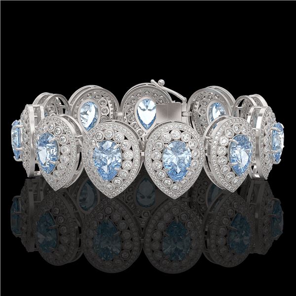 42.94 ctw Aquamarine & Diamond Victorian Bracelet 14K White Gold - REF-1722X9A