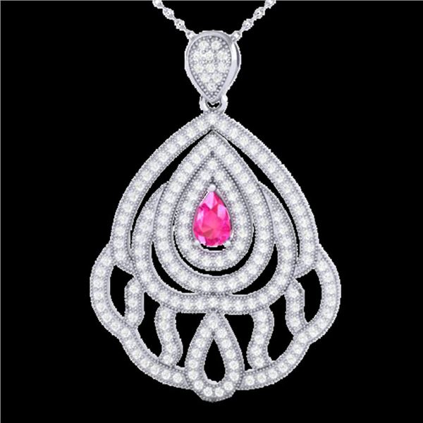 2 ctw Pink Sapphire & Micro Pave VS/SI Diamond Necklace 18k White Gold - REF-180N2F