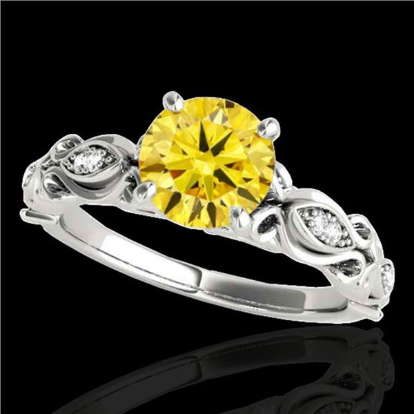 1.1 ctw Certified SI Intense Yellow Diamond Antique Ring 10k White Gold - REF-184R3K