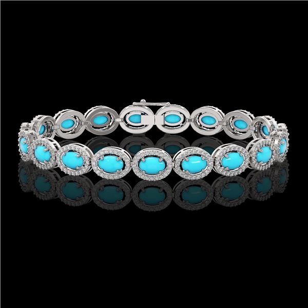 11.40 ctw Turquoise & Diamond Micro Pave Halo Bracelet 10k White Gold - REF-227F8M