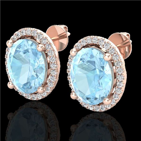 5 ctw Aquamarine & Micro Pave VS/SI Diamond Earrings 14k Rose Gold - REF-96R2K