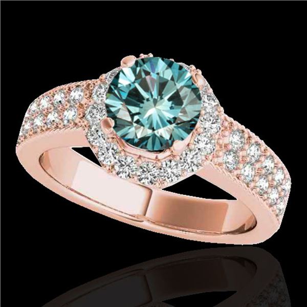 1.4 ctw SI Certified Fancy Blue Diamond Solitaire Halo Ring 10k Rose Gold - REF-129X4A