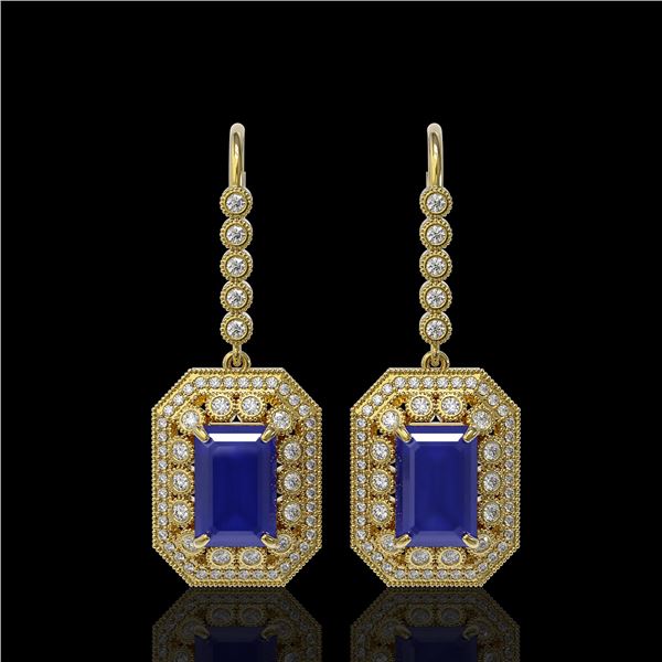 14.16 ctw Sapphire & Diamond Victorian Earrings 14K Yellow Gold - REF-318W2H