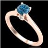 Image 1 : 0.56 ctw Fancy Intense Blue Diamond Art Deco Ring 18k Rose Gold - REF-61F4M