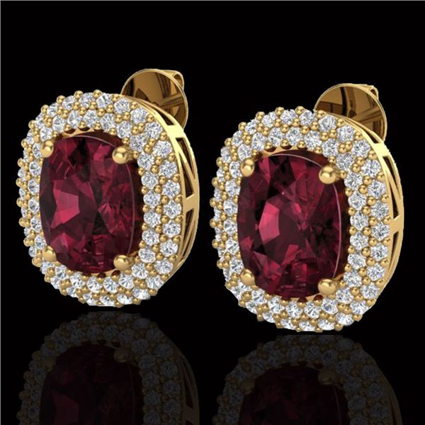 5.20 ctw Garnet & Micro Pave VS/SI Diamond Earrings 10k Yellow Gold - REF-107G3W