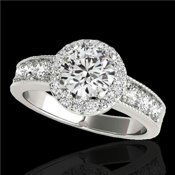 2.1 ctw Certified Diamond Solitaire Halo Ring 10k White Gold - REF-259M3G