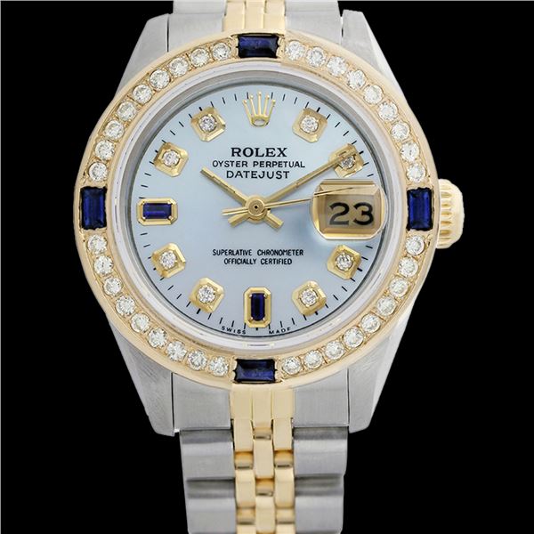 Rolex Men's Two Tone 14K Gold/SS, QuickSet, Diam/Sapphire Dial & Diam Bezel