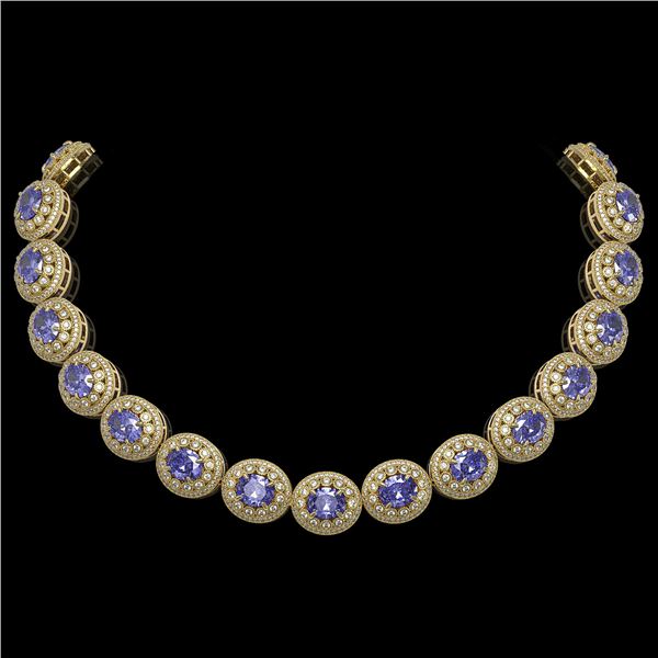 114.35 ctw Tanzanite & Diamond Victorian Necklace 14K Yellow Gold - REF-3400R2K