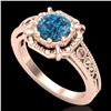 Image 1 : 1 ctw Intense Blue Diamond Engagment Art Deco Ring 18k Rose Gold - REF-200F2M